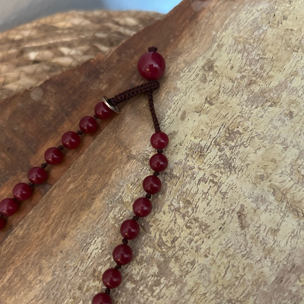 Red Jade Tear Drop Pendant Beaded Necklace 925 - Picture 8 of 9